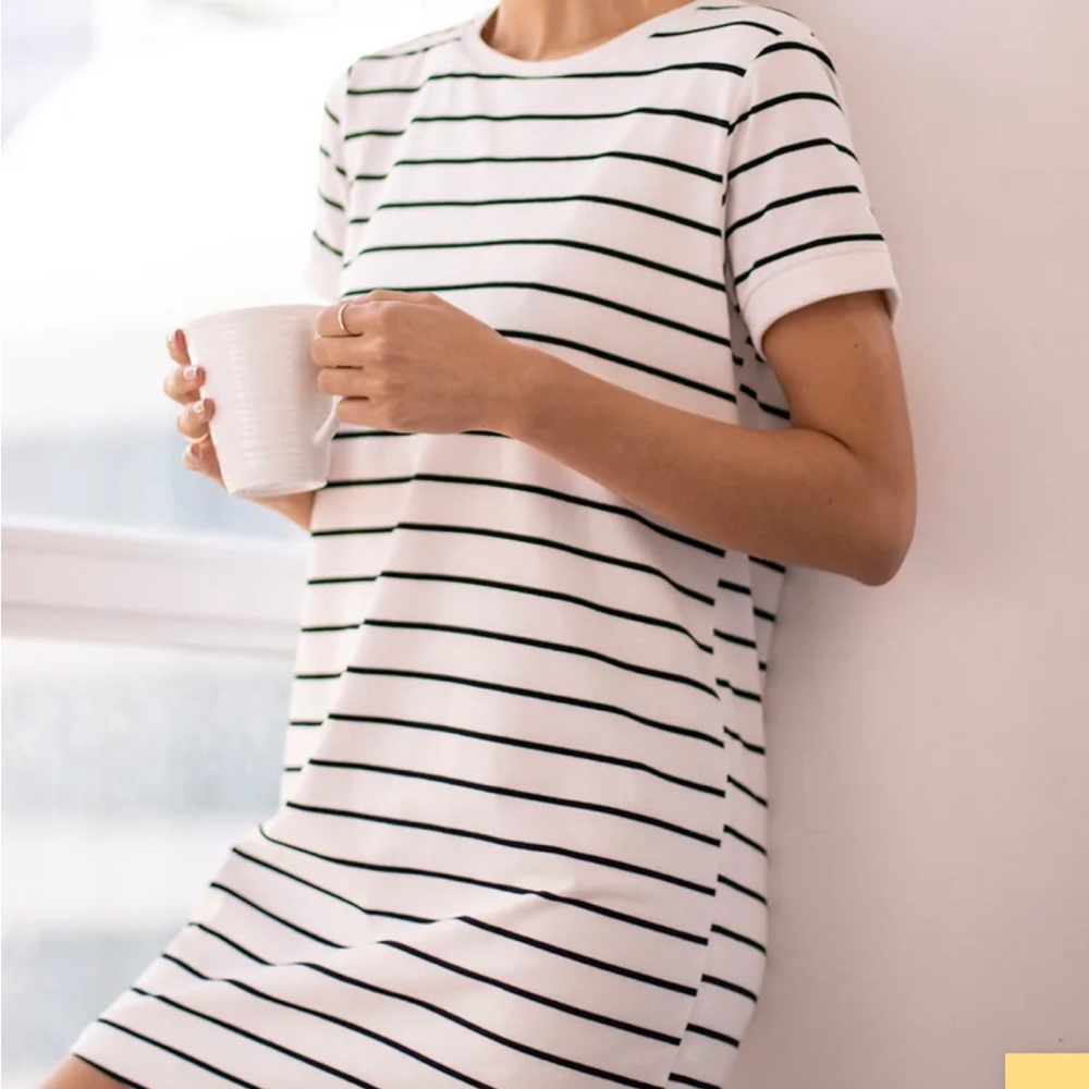 Cafe Society Black and Cream Striped Shirt Dress SZL